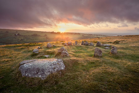 Sunset over Nine Maidens, Belstone, Dartmoor