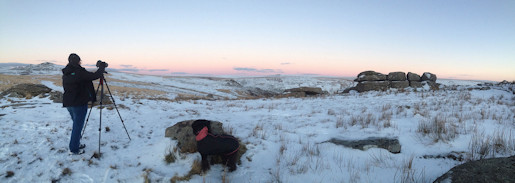 Anna photographing the snow at Ger Tor, Dartmoor